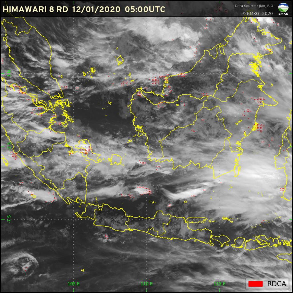 infomitigasi's tweet image. #Cuaca Daerah pertumbuhan Awan Cumulus #RDCA Rapid Development Cumulus Area pukul 12:00wib 12/01/2020