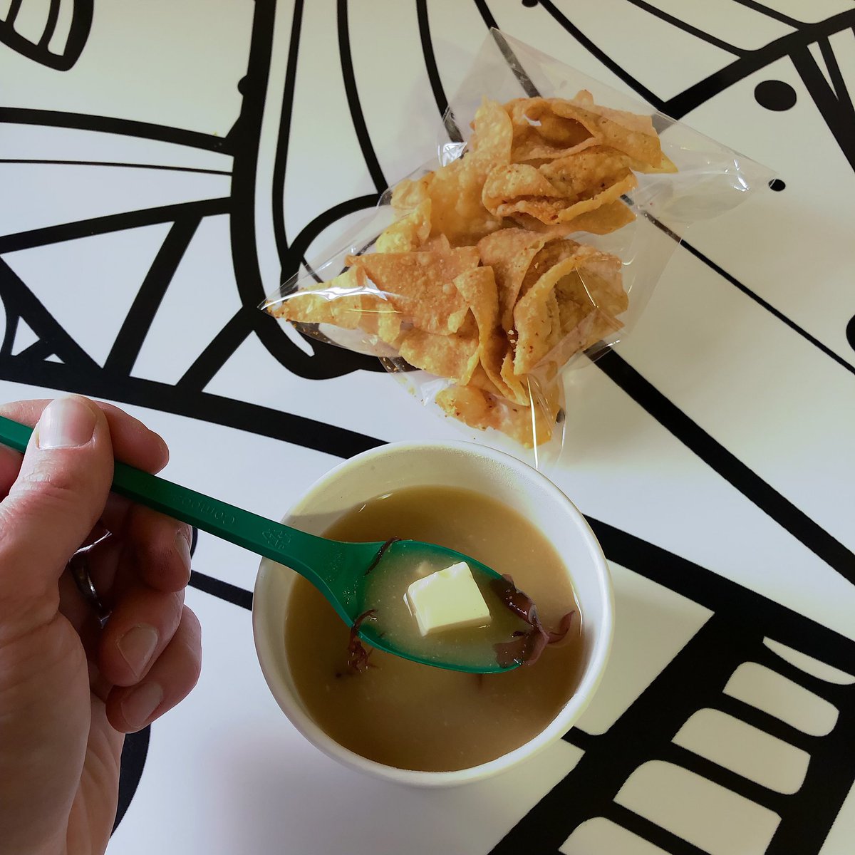 we’ve got from scratch miso soup until spring 🎉 this is far beyond your average dump-miso-paste-into-water-soup 🤙 we steep bonito flakes to create a smoky broth before we add fresh miso, seaweed &amp; tofu to give you a umami flavor bomb your taste buds will love