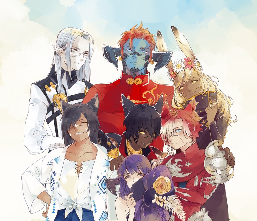 spent like half of my entire life on this commission, but it’s done 😭😂 thank you <a href="/asquxe/">aston</a> &amp; friends! i never wanna look at another ffxiv character