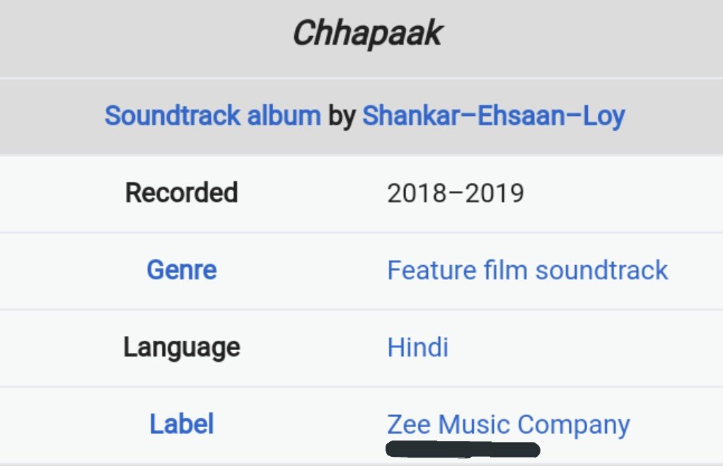 VeeryaSorry's tweet image. #Chapaak Review:

I watched the movie yesterday and a few Facts and Opinion are presented in the below thread...

Fact+Irony #1. #Chhapak music is sponsored by @ZeeMusicCompany. Yes, the subsidiary of the same company whose news anchor calls JNU anti-national and Tukde-Tukde.😂😂