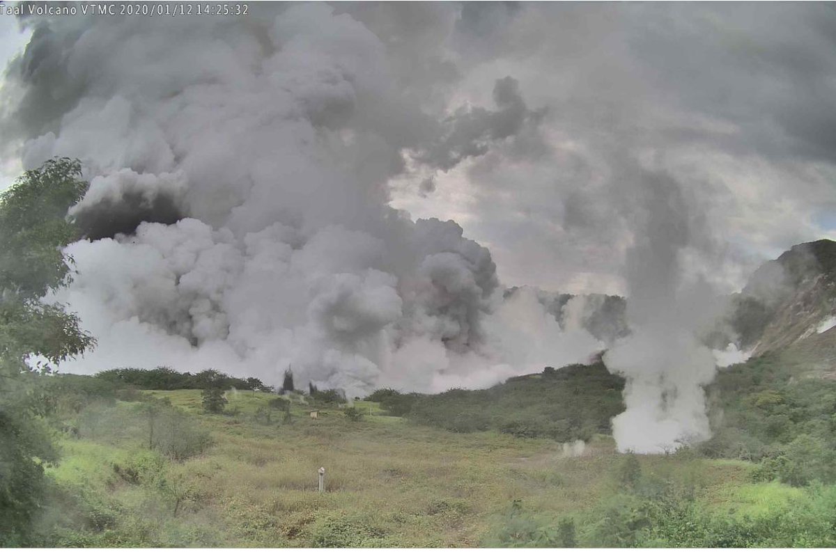 Ongoing phreatic explosion at the Main Crater of Taal Volcano. Photos taken from installed IP camera monitoring the activity of Taal Volcano.