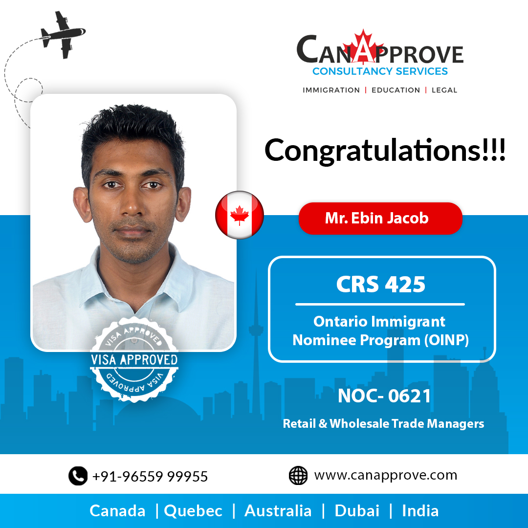 Can_Approve's tweet photo. Congratulations Mr. Ebin Jacob on successfully obtaining #Canada_PR under NOC: 0621 (#Retail & #Wholesale_Trade_Managers). We wish you all success.
Client Testimonials >> https://t.co/w3nUPanPF3
#CanApprove #PR_Visa #CanadaImmigration #PNP #ExpressEntry #CRS_Score https://t.co/rnGn5Etbdu