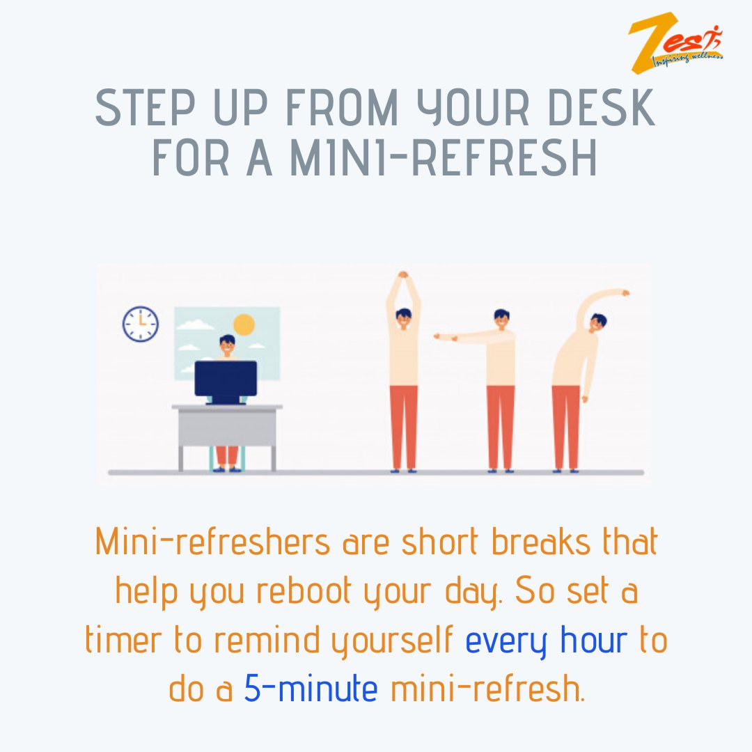 fitbyzest's tweet image. Step up from your desk for a Mini-Refresh!

No time for a walk? No problem. Many stretching exercises can be done at your desk. They work well to relieve muscle tension and help clear your mind.
.
.
.
#miniworkout #deskexercise #refresh #inspiringwellness #corporatewellness #zest