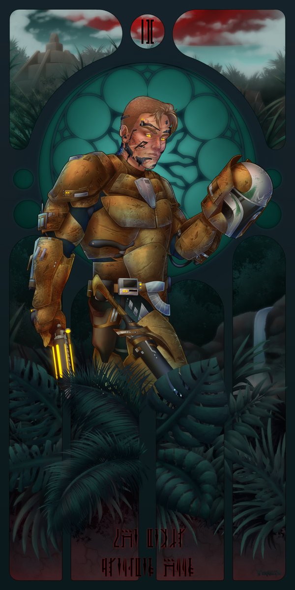 Vennecca's tweet photo. Personal project thing for a guild mate. I did that thing where I JUST COULDN'T HELP BUT GO OVERBOARD and I'm so glad. #SWTOR #art #swtorfanart #Mandalorian #YavinIV https://t.co/vKqZDzbFvD