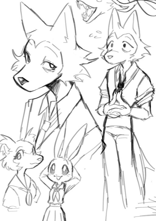 one of my friends have been live chatting me their experience reading beastars and that reminded me that I had these doodles laying around 
