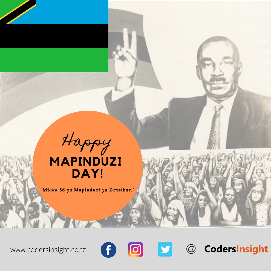 CodersInsight's tweet photo. CodersInsight tunawatakia maadhimisho mema ya miaka 56 ya Mapinduzi ya Zanzibar. https://t.co/KG1A3ZhQFA