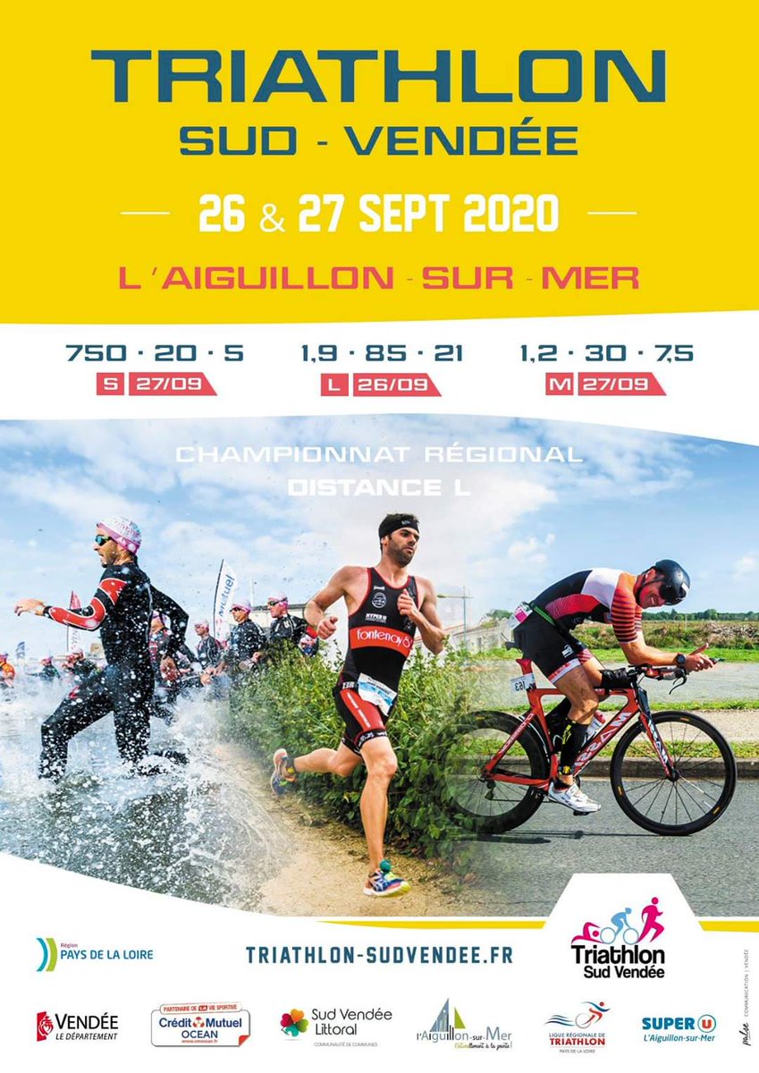 ✨ #TRIATHLON SUD VENDÉE 2020 ✨
Rendez-vous les 26 et 27 septembre 2020 à L'Aiguillon-sur-Mer !
📅 Au programme : distance L le samedi, distance S, jeunes et M le dimanche.
📍 Ouverture des inscriptions le 1er février à 12h.