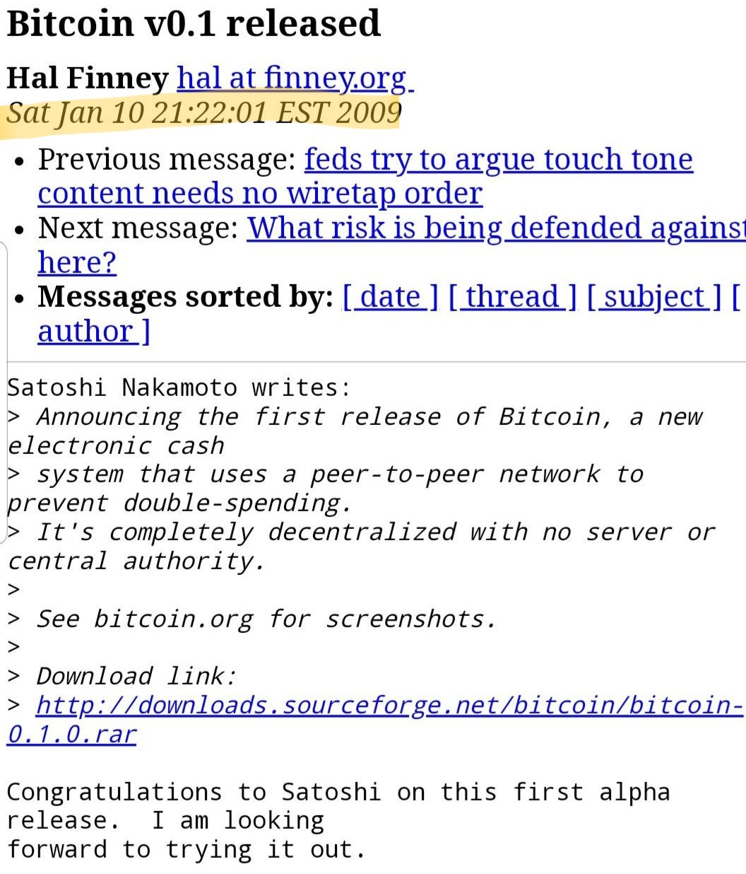 Bitcoin v01 released