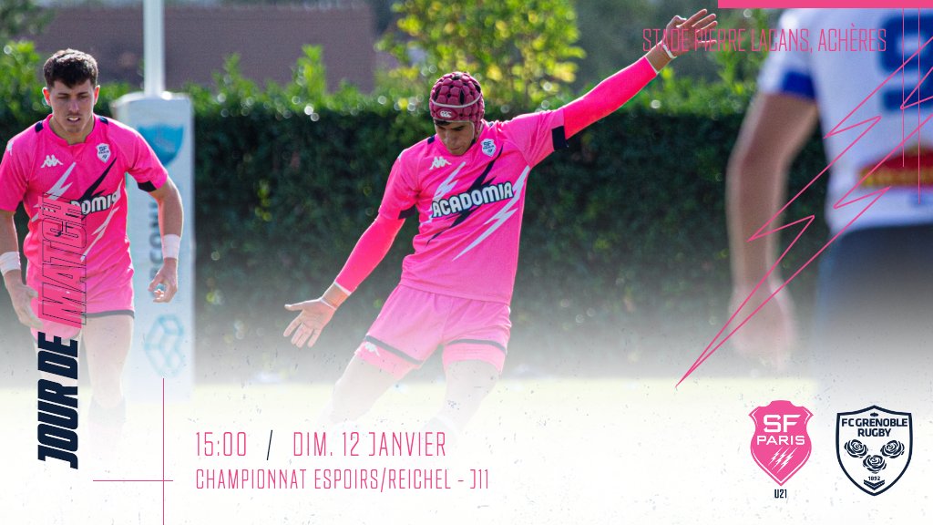 SFParisRugby's tweet photo. ⚡ JOUR DE MATCH ⚡
🆚 @FCGrugby
🏆 Championnat Espoirs, J11
⌚️ 15h00
🏟 Stade Pierre Lacans, Achères
#SFPFCG | #SFParis https://t.co/Itfp1okcpQ