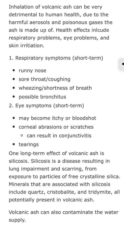MayamangJeff's tweet photo. PLEASE READ

PEOPLE LIVING NEAR TAAL VOLCANO AND ARE EXPERIENCING RAINING OF ASH AND STONE PLEASE DONT TRY TOUCHING IT AND WEAR MASKS. The ash could mainly expose you to poisonous compounds such as CO2, sulfates, HCl and/or HF. PLEASE READ MORE BEFORE TOUCHING!
  
Stay safe! https://t.co/NEEoVnVeuN