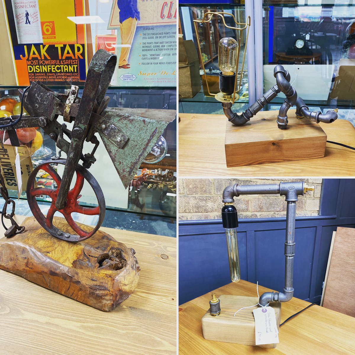 astraantiques's tweet photo. Good morning!it’s a bit of a dark morning so let there be light. They are all from a new dealer upstairs here at Astra. We are open 10-5 along with the hugely popular Decodence cafe. #upcycledlights #newstock #vintagelights #industriallights #astraantiquescentre #hemswell https://t.co/0TdqHX11IE