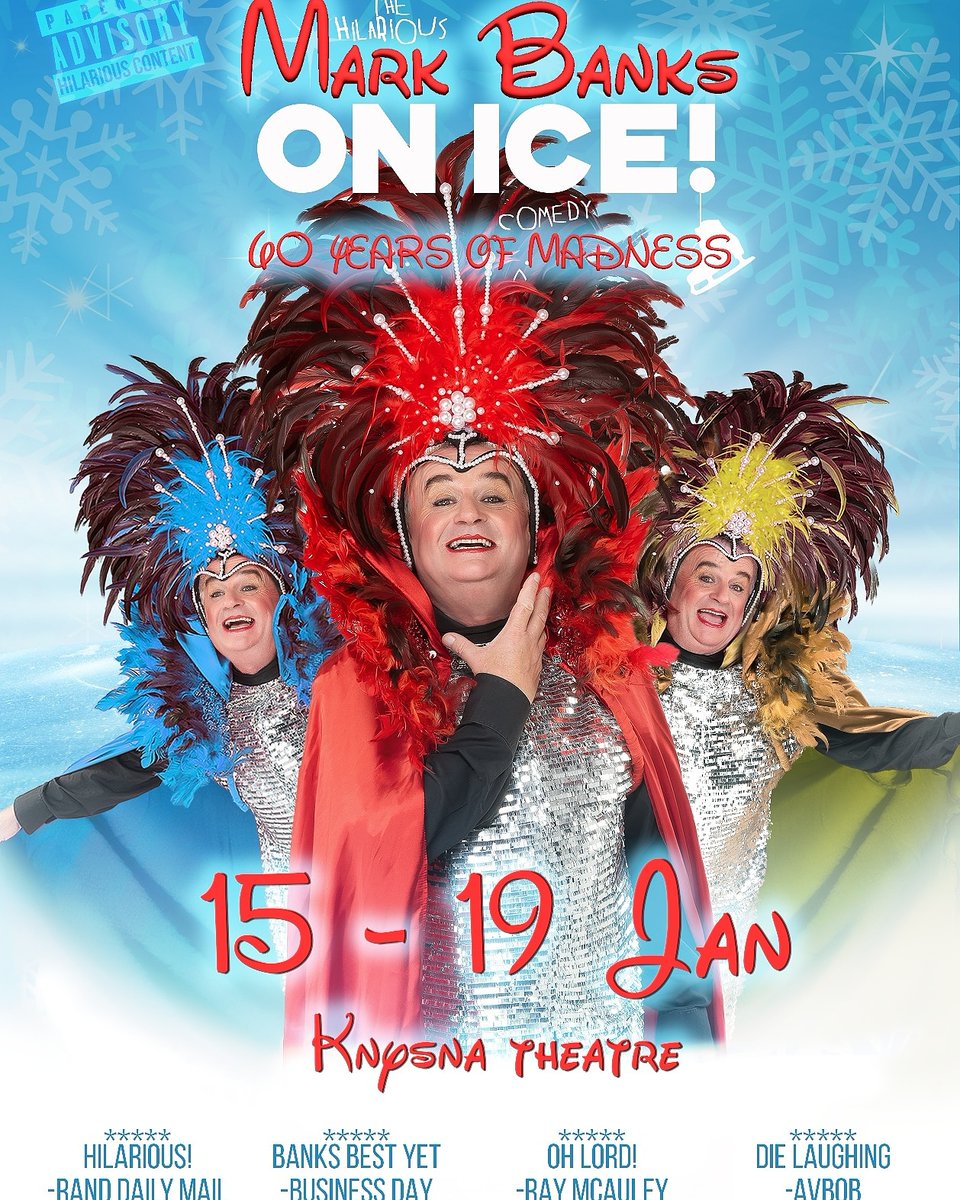 KnysnaTheatre's tweet image. We have 5 delicious servings of MARK BANKS ON ICE to dish up for you!
Random Acts of Comedy are on their way!
15–19 Jan, tickets R160 @webticketsSA, Pick 'n Pay stores, or Knysna Theatre box office.
 #markbanksonice #KnysnaTheatre