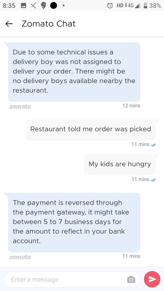rjbindroo's tweet photo. @zomatocare @deepigoyal @pankajchaddah Do you guys think money is answer to everything. Restaurant confirmed order was picked. For you, it was easy to cancel someone's food and simply say sorry. Money will be transferred. So irresponsible. https://t.co/NDTzWln0L8