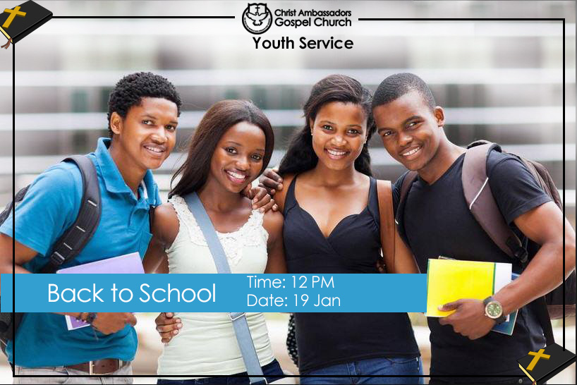 CAGC_Life's tweet photo. REMINDER: This week it's #backtoschool time again and #CAGC will host a #youthservice that will prepare students for the year #2020 as we break forth and reach for what is rightfully ours!
Time: 12:00
Date: 19 January
Venue: Christ Ambassadors Gospel Church https://t.co/IqaZGjW2Fe