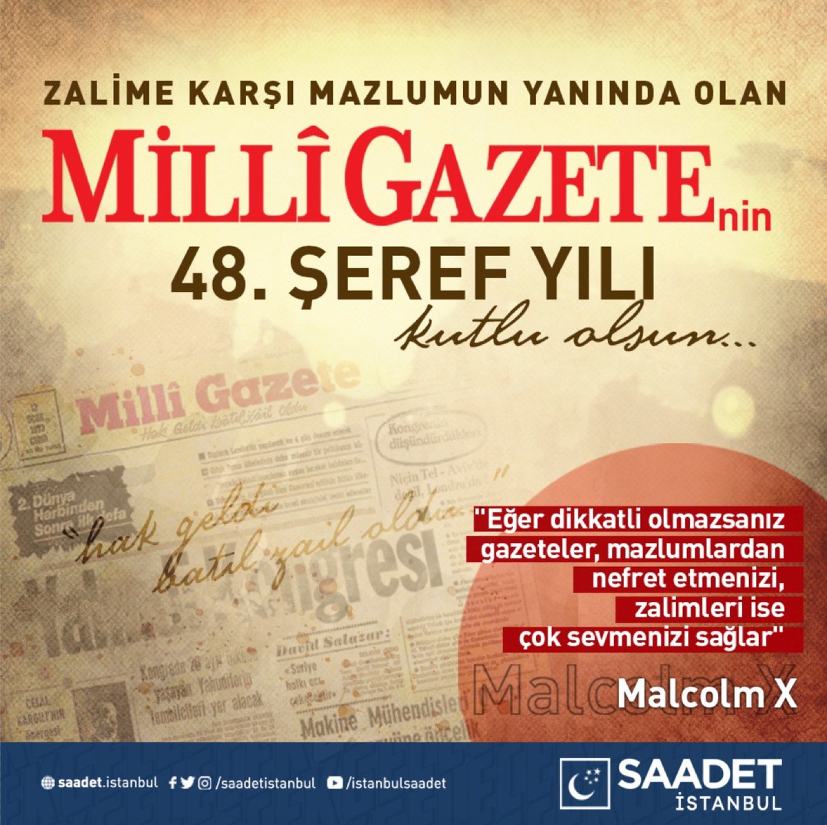 İnşallah Bir Gün "İslam Birliği" Kuruldu Müjdesini Tam Sayfa Okuyacağımız 
#MilliGaze48yaşında