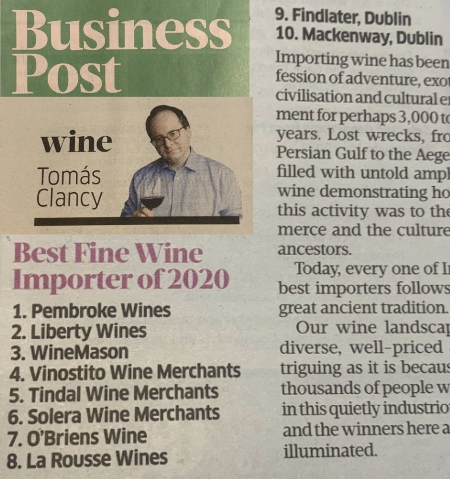 Solera Wine (@solera_wine) on Twitter photo Honoured to be included in the top ten list of the country’s best fine wine importers! And in such good company 👏 Cheers to 2020 🍷👍 #finewine #Ireland <a href="/tomasclancy/">Tomas Clancy</a> Honoured to be included in the top ten list of the country’s best fine wine importers! And in such good company 👏 Cheers to 2020 🍷👍 #finewine #Ireland <a href="/tomasclancy/">Tomas Clancy</a>