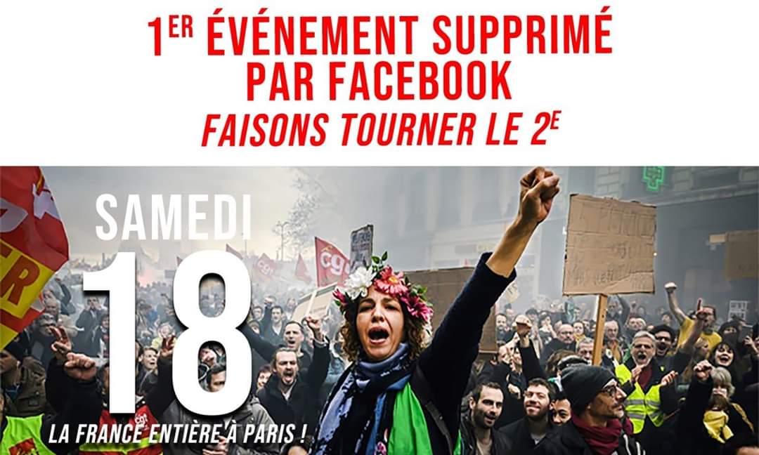 Impact_militant's tweet photo. ⚠️ l'événement " 18 janvier - la france entière à Paris" a été supprimé par Facebook.
➡️ Nouvel événement :
https://t.co/h29UkzRNuw
Via @CerveauxNon
#GreveGenerale #reformedesretraites #syndicalistes #giletsjaunes #retraites #greve https://t.co/GGOdGlgQmL