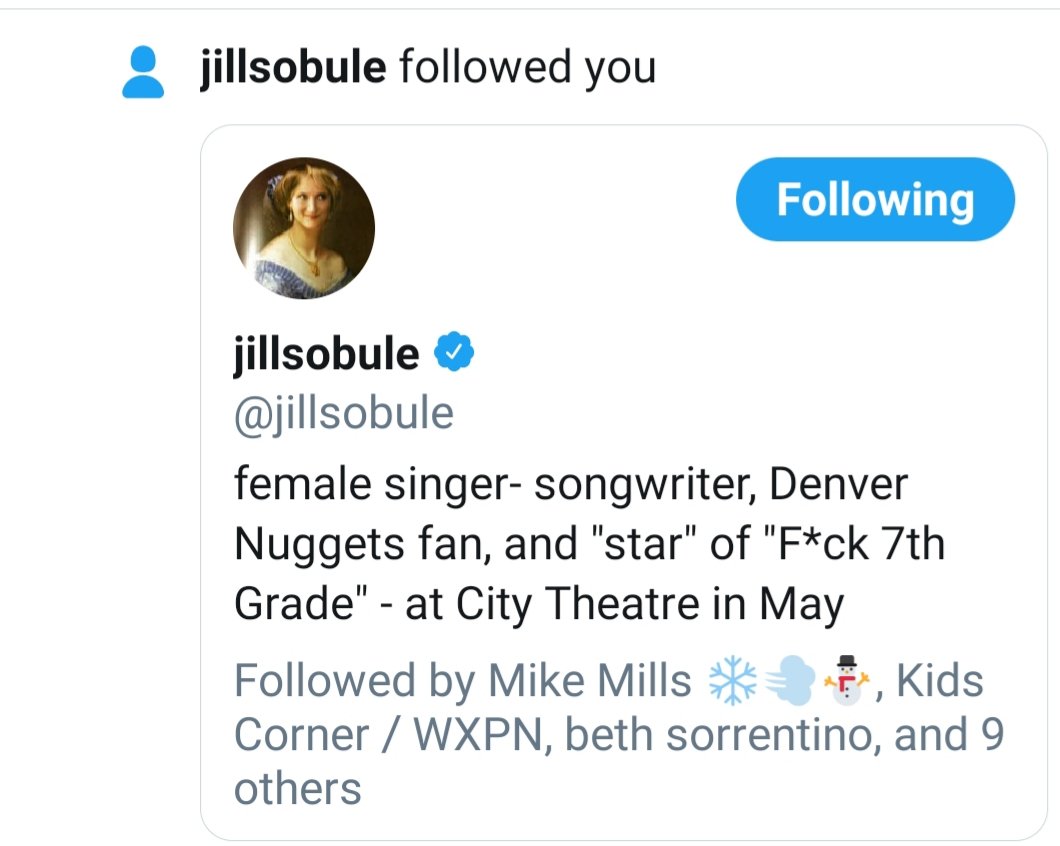 joshpincus's tweet photo. So, @jillsobule started following me on Twitter and I will be adding that to my resume.
#goals #fanforyears https://t.co/7KRNaBRAEZ