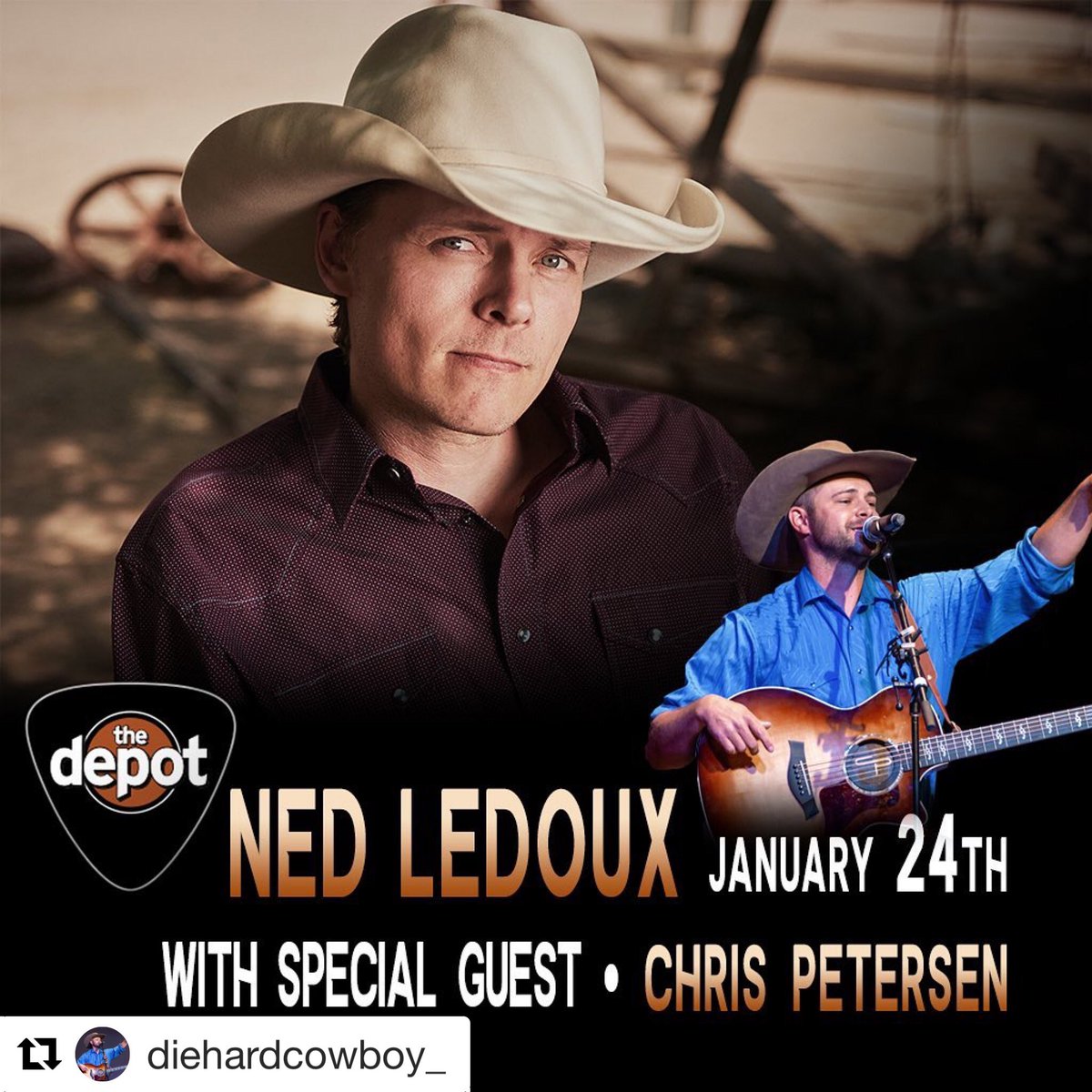 BernardBuswell's tweet photo. Just added to the calendar! 🎸🤠#guitarplayer #countrymusic #saltlakecity #thedepotslc #chrispetersen #diehardcowboy opening for #nedledoux https://t.co/L0XZehmYtb