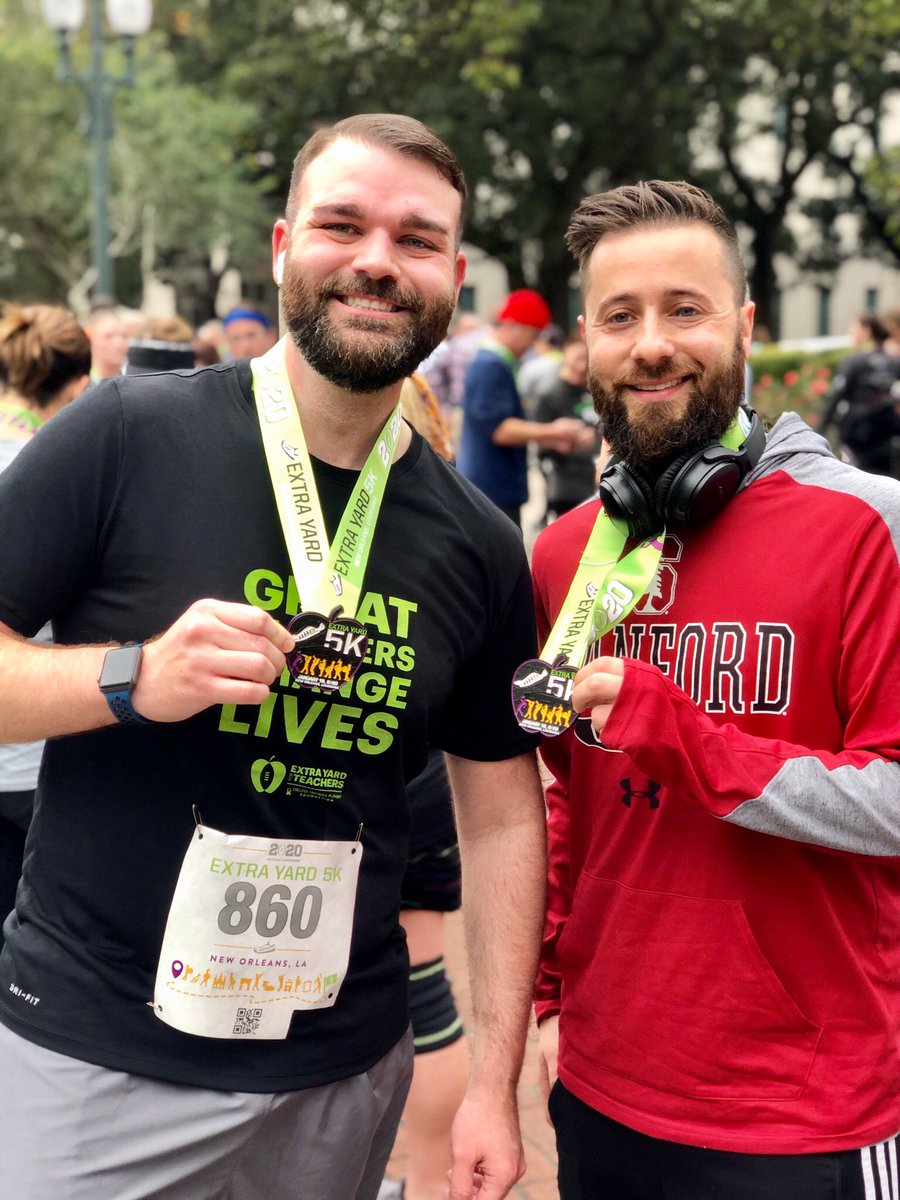 SpencerKiper's tweet photo. The @cfpextrayard #ExtraYard5K was a great way to start the morning here in New Orleans with our #NTOY19 family. Over 1,600 came out to support teachers and the foundation that put this incredible weekend together! #LASTOY19 #CFBPlayoff #CFBFoundation https://t.co/QgOcb9SaEf