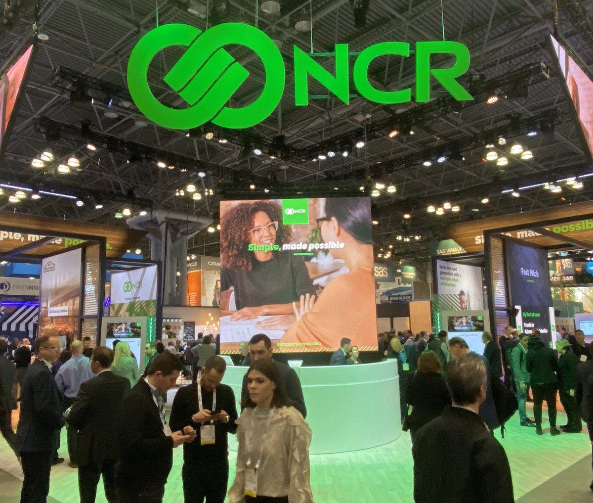RBRDataServices's tweet image. Busy @NCRCorporation booth at #NRF2020 showcasing #simplemadepossible #retailautomation #selfcheckout #AI #innovation #robotics