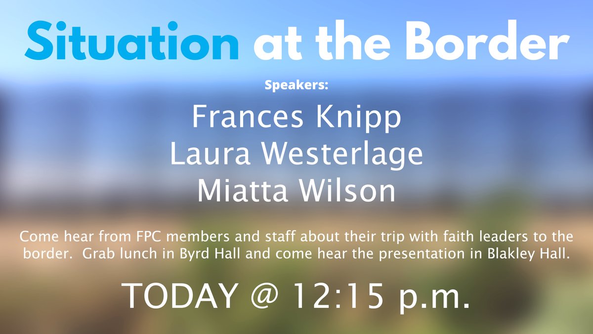 firstpresdallas's tweet photo. The situation at the Texas / Mexico border can be confusing and emotional.  Come listen and engage today at 12:15p.m. at FPC Dallas.
*
*
*
*
#border #situationattheborder #fpcdallas #dallas #borderwall #currentissues #dallasevents #church #firstpresbyterianchurchdallas #pcusa https://t.co/QQGgudNHXr