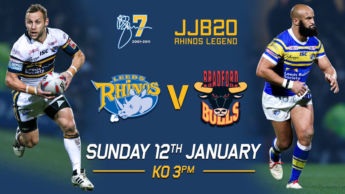 J_Warrington's tweet photo. Massive going ons at Headingley today. Jonesy celebrating his years in the Blue and Amber, tied in with What Robs going through. 
Best wishes today lads.
Will be a big atmosphere with a touch of emotion. 
Make sure you bring the noise! @leedsrhinos 
#JJB20 #OneRobBurrow https://t.co/OTYPWUhIaE