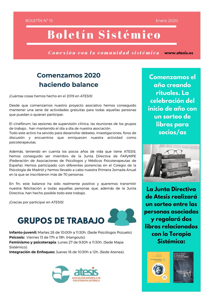 A_Atesis's tweet photo. Comenzamos el año con la nueva edición del Boletín Sistémico y haciendo una valoración de lo que hemos hecho hasta ahora ¡Esperamos que este nuevo año nos traiga aun más satisfacciones! https://t.co/Ct1sS8exSe