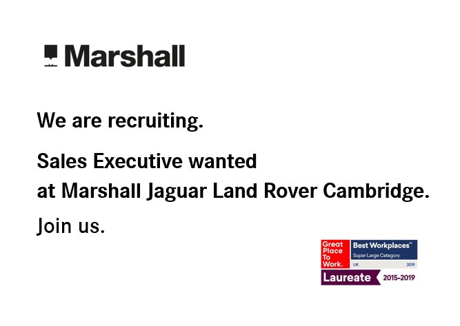 MarshallJaguar's tweet photo. Sales Executive required at Marshall #Jaguar #LandRover #Cambridge. Join us. We’re officially a Great Place to Work®! To find out more and to apply see > https://t.co/WaIwTPGDYf #jobs https://t.co/LJZhCZ8ZPO