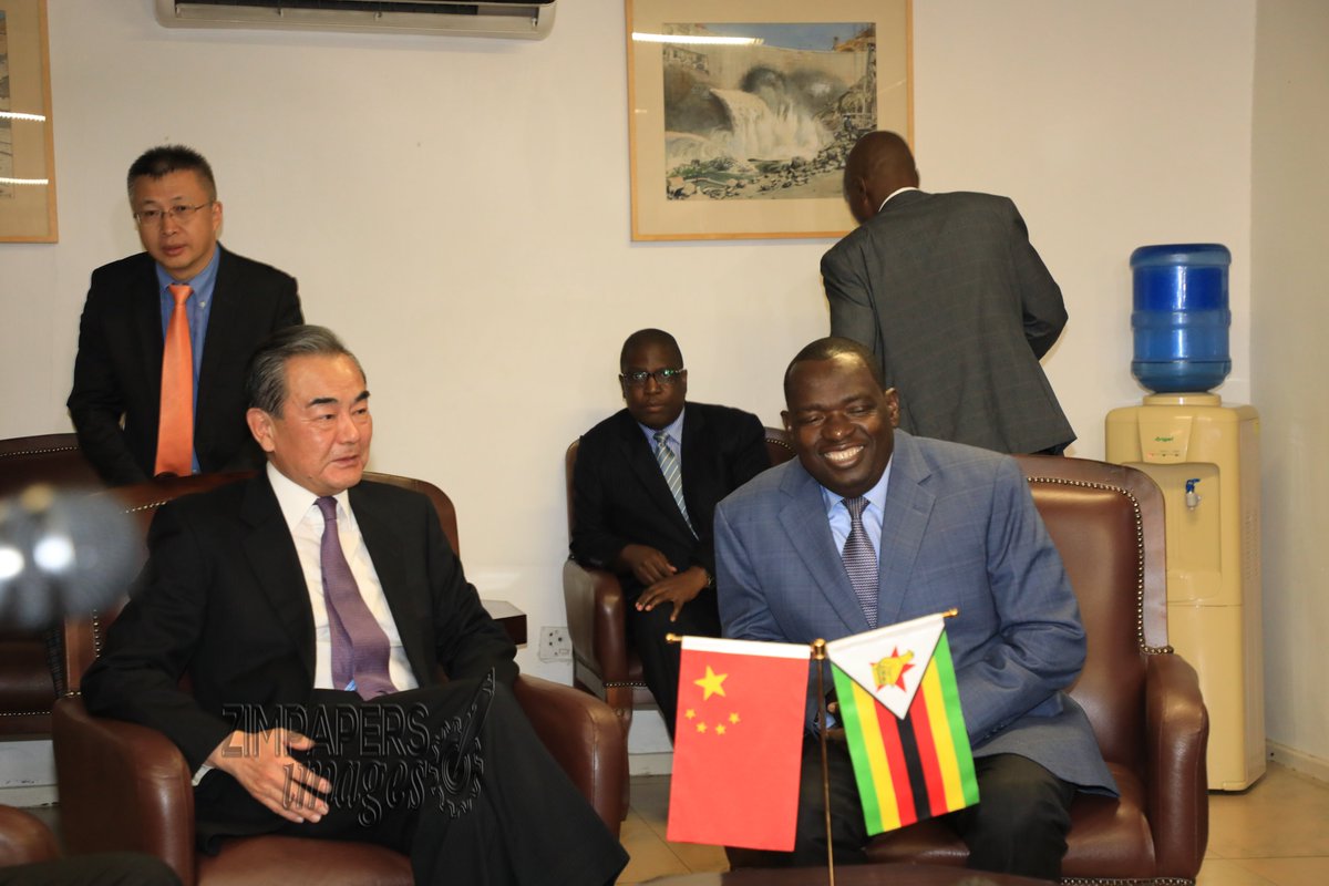 ZimpapersI's tweet photo. Foreign Affairs and International Trade Minister, Dr Sibusiso Moyo welcomes Chinese Foreign Affairs Minister Mr Wang Yi at Robert Gabriel Mugabe International Airport, January 11, 2020.-Pictures: Tawanda Mudimu @HeraldZimbabwe @XHNews @ZTNnews @StarfmZimbabwe @williamchikoto https://t.co/SV7lMI3lSv