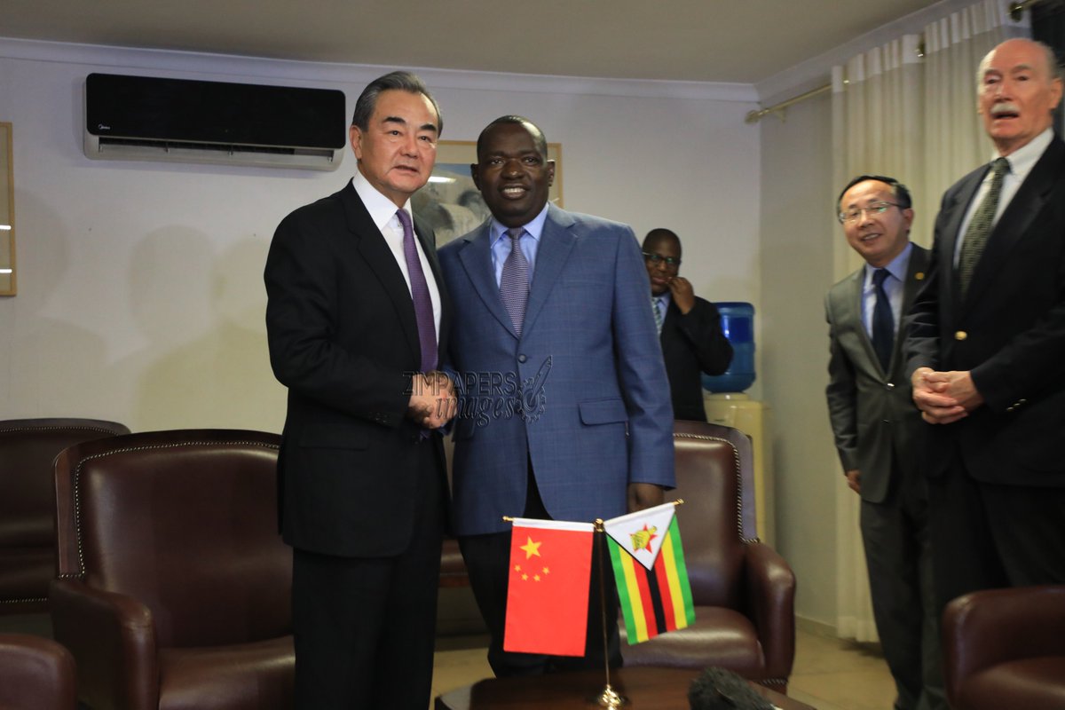 Foreign Affairs and International Trade Minister, Dr Sibusiso Moyo welcomes Chinese Foreign Affairs Minister Mr Wang Yi at Robert Gabriel Mugabe International Airport, January 11, 2020.-Pictures: Tawanda Mudimu <a href="/HeraldZimbabwe/">The Herald Zimbabwe</a> <a href="/XHNews/">China Xinhua News</a> @ZTNnews <a href="/StarfmZimbabwe/">Star FM</a> <a href="/williamchikoto/">William Chikoto</a>