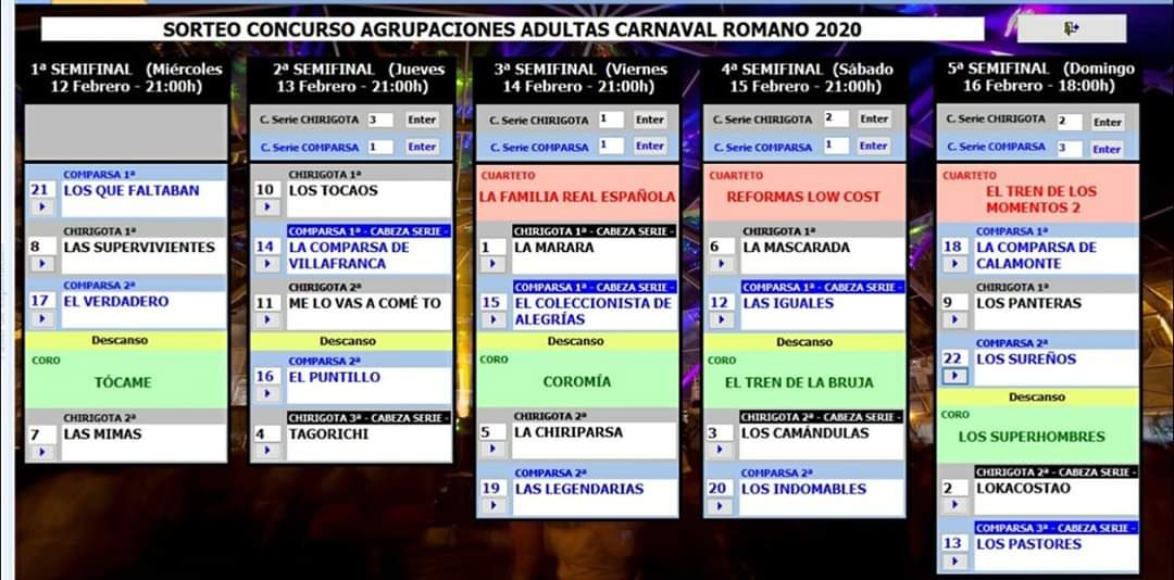 Orden de actuación del concurso del <a href="/_CarnavalMerida/">Carnaval Romano de Mérida</a>