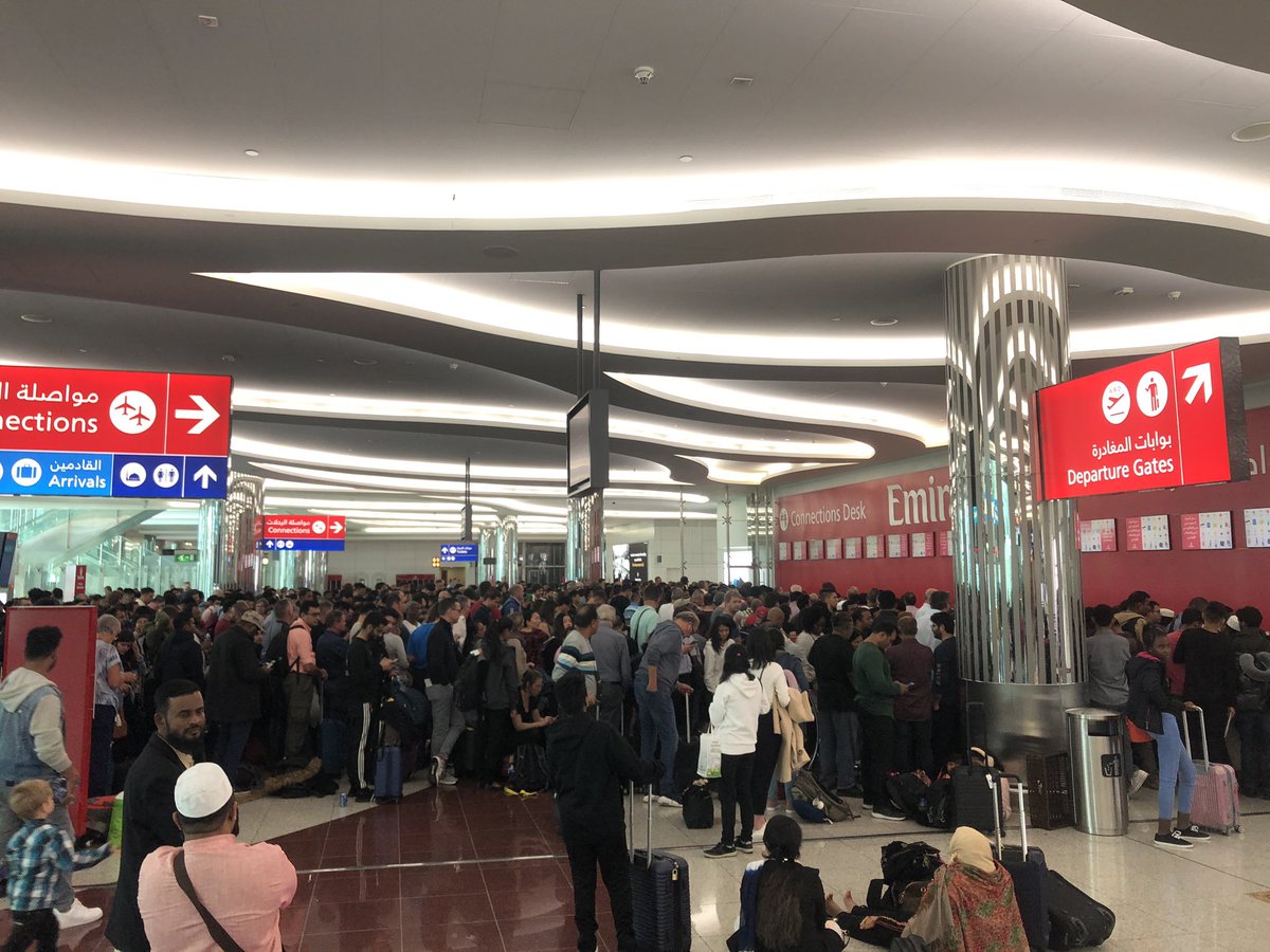 Adam_Kinder88's tweet photo. @emirates @EmiratesSupport @DXB Stuck in a queue for 5hours with one person behind the desk and no queue organization! I’ve DM’d my details as all I need is to be on the next flight to Durban. https://t.co/WH5BJBVeRc