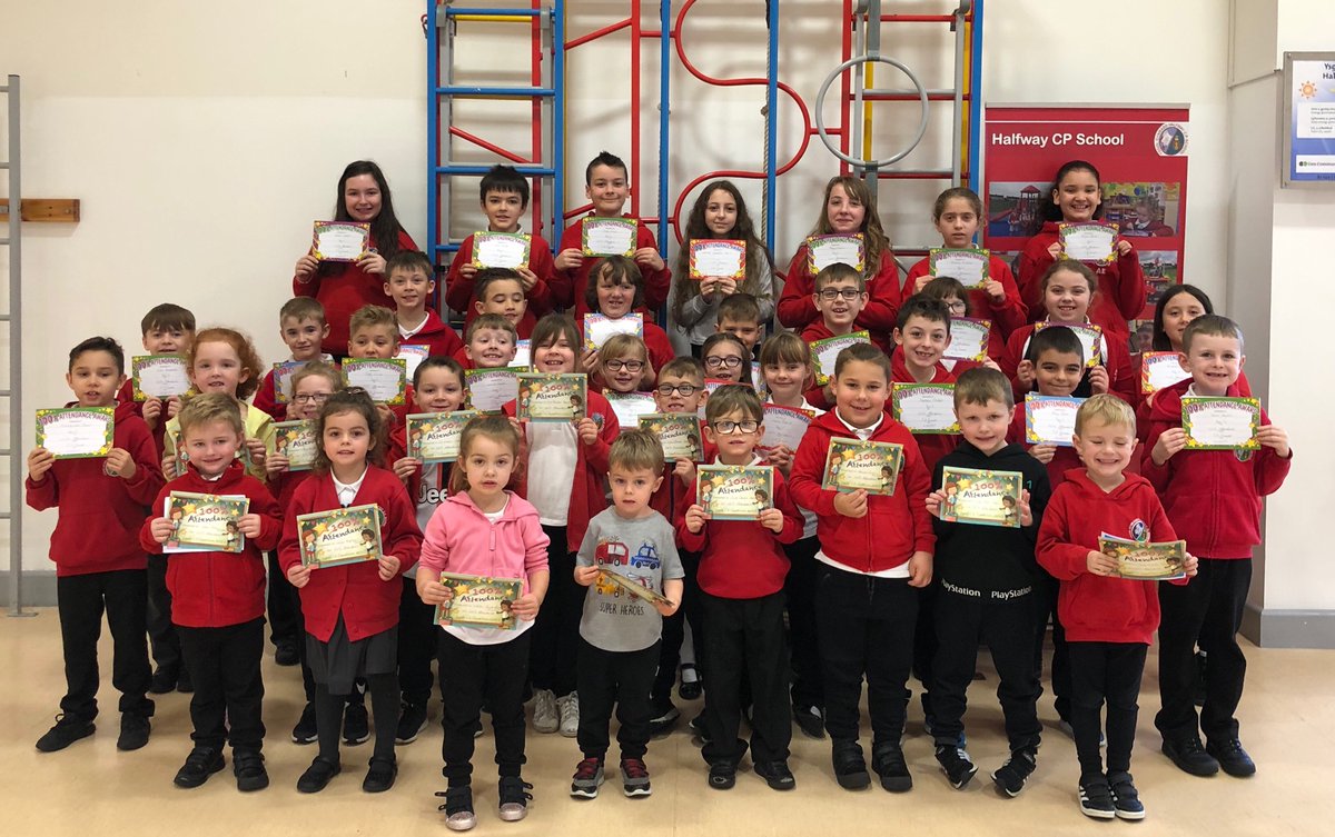 YsgolHalfway's tweet photo. 👏🏼👏🏼A wonderful celebration assembly, 99% attendance certificates, 100% certificates and prizes and our weekly 100% cinema voucher winner, alongside our weekly attendance class winners - @HalfwayYearTwo Well done to all 👏🏼👏🏼 https://t.co/322WMPj6OX