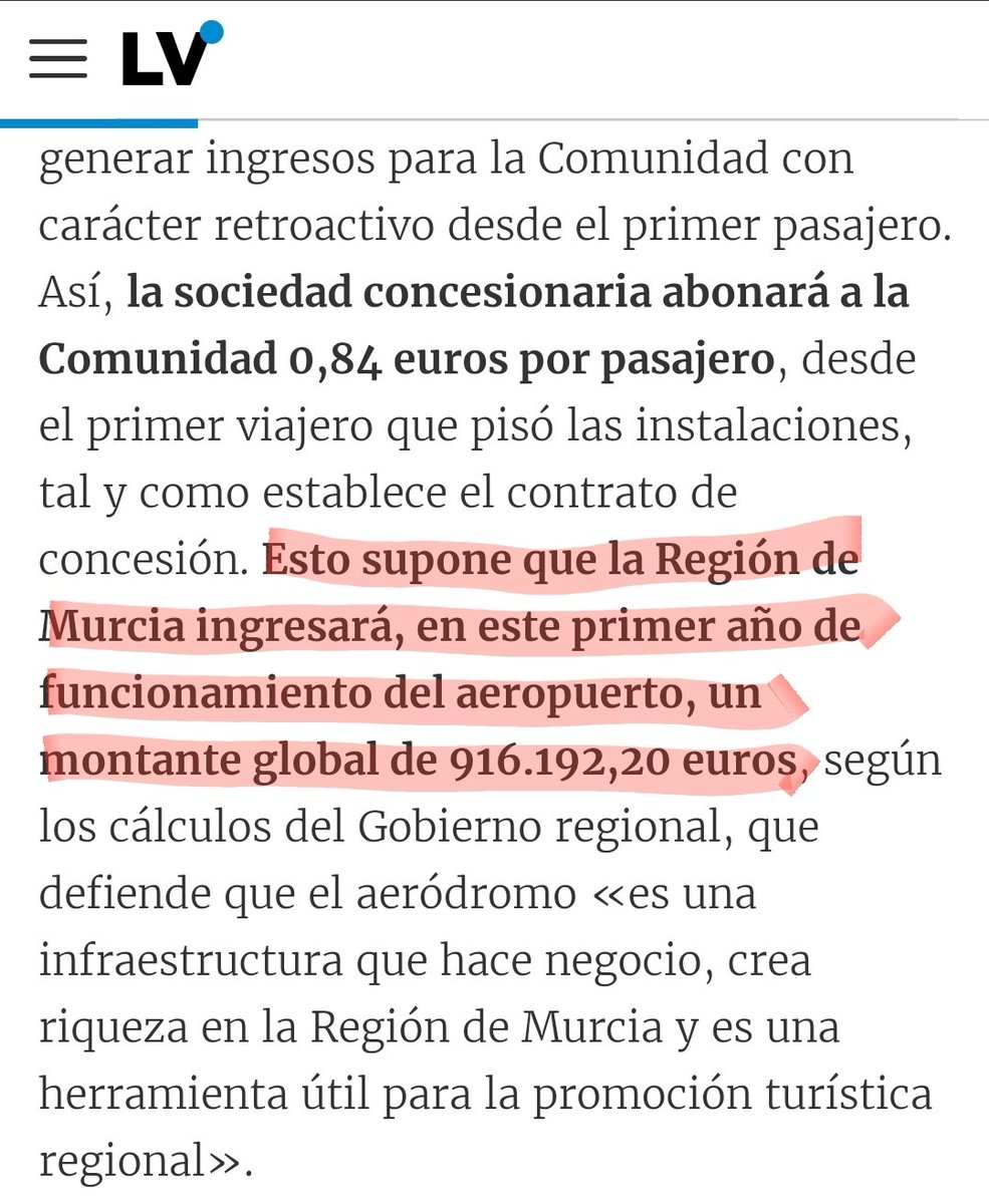 j_cobos's tweet photo. 📌Abro hilo

🍾@regiondemurcia  ya ingresa dinero gracias al @airmcorvera: 916.192,20€ en 2019.
😱Contando que costó más de 300 millones de €, el gasto será amortizado en 300 AÑOS APROXIMADAMENTE!!

No está mal para ese aeropuerto que no iba a costar ni un € a l@s murcian@s. https://t.co/DbReBI2wZl