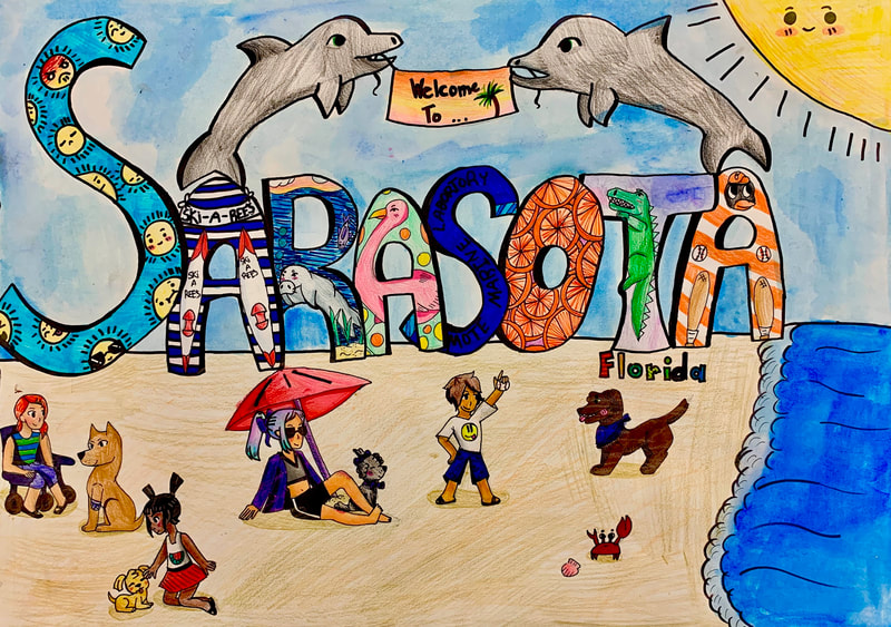 VisitSarasota's tweet photo. Greetings from Sarasota! 🤗
Some Sarasota Middle School art class students took a crack at designing marketing posters for visitors 🎨 
Can you spot some familiar attractions? #MySarasota 🌴⛱️ https://t.co/DRoOAFXo3x