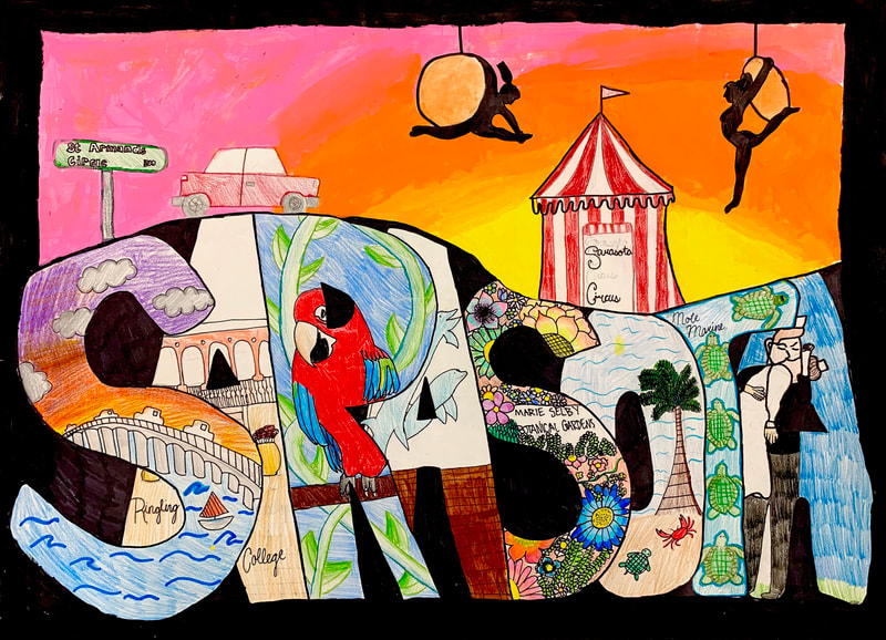 VisitSarasota's tweet photo. Greetings from Sarasota! 🤗
Some Sarasota Middle School art class students took a crack at designing marketing posters for visitors 🎨 
Can you spot some familiar attractions? #MySarasota 🌴⛱️ https://t.co/DRoOAFXo3x