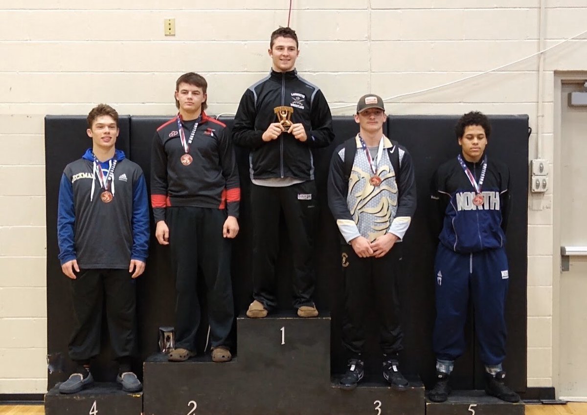 LHSwrestlers's tweet photo. Fred Ross Champions Drew Doehring, Gabe Frankenberger, Tommy Hagan #standingontop #lessthan1% https://t.co/pOikzQD7MV
