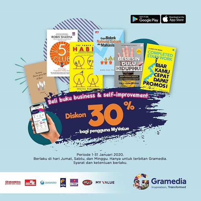 Grameds, sudah baca buku apa weekend ini?
Yuk, baca buku pengembangan diri dan bisnis dan dapatkan diskon 30% dengan @myvalueid untuk buku terbitan Gramedia.

Grameds punya kesempatan untuk tukarkan vouchernya setiap satu minggu sekali di MyValue. 
Janga… ift.tt/35L5R1Z