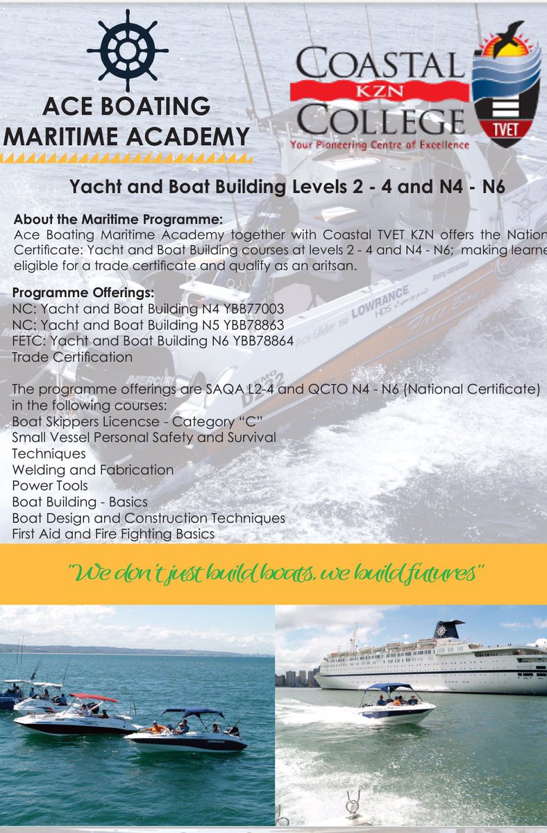 ThembaKaula's tweet image. Dear school leaver, here is another opportunity that you should explore or take even. Boat and Yatch building has a huge potential, not only here in South Africa but also in other parts of the world. #JobSeekersSA #JobAdviceSA