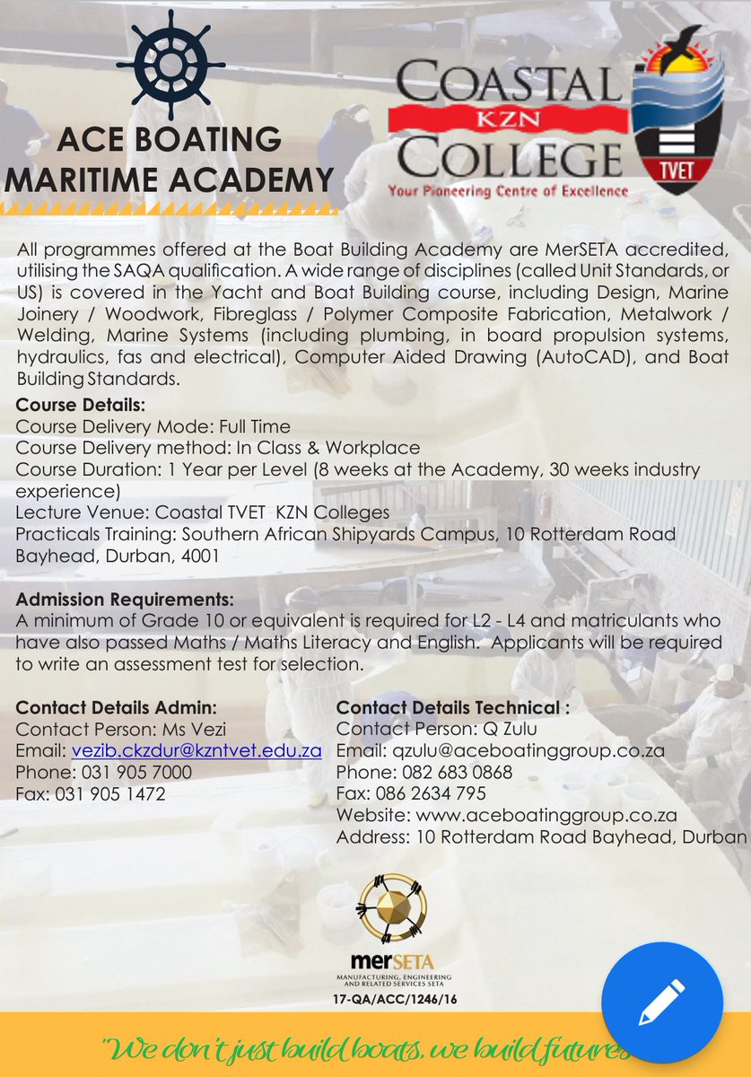ThembaKaula's tweet image. Dear school leaver, here is another opportunity that you should explore or take even. Boat and Yatch building has a huge potential, not only here in South Africa but also in other parts of the world. #JobSeekersSA #JobAdviceSA