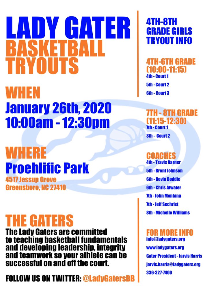 LadyGatersBB's tweet photo. If you want to be a Lady Gater, tryouts are January 26, 2020 for 4th grade through 8th grade.   The dream is free and so are our tryouts.  Just bring your desire and skills. https://t.co/dSdImK4W3G