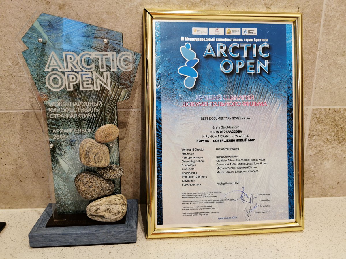AnalogVision's tweet image. Kiruna - A Brand New World as a winner of Best Script Documentary Film @ Arctic Open 2019.