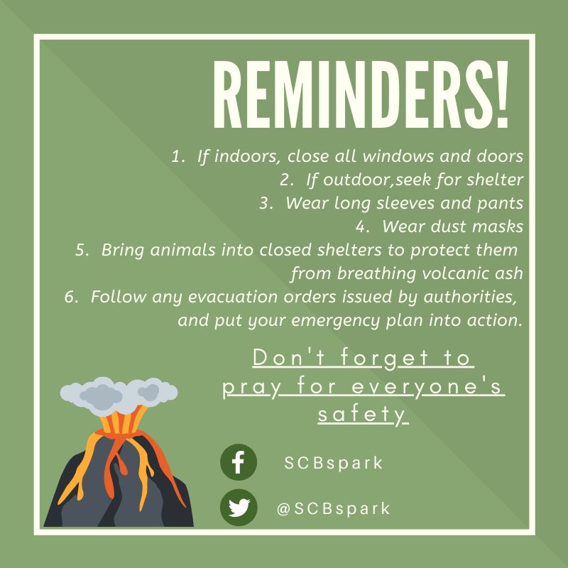SCBspark's tweet photo. Due to the possible ashfall in Metro Manila caused by Taal Volcano, Classes are suspended. Stay safe and let's pray for those who are deeply affected of the eruption.                                                               #WalangPasok https://t.co/Eqh161zglr