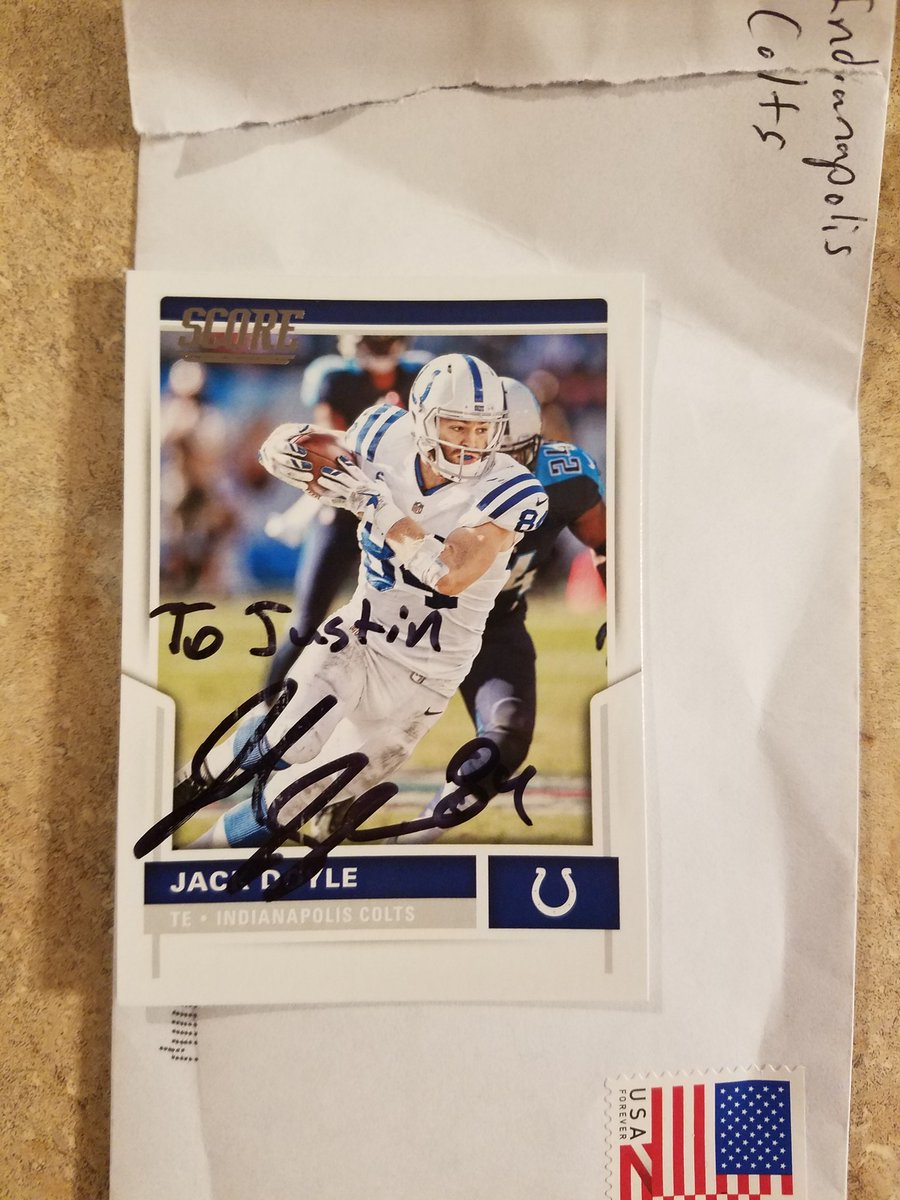 This was a really nice surprise! An awesome success from MY Indianapolis Colts, TE Jack Doyle! Thank you @Colts for making this possible! #GOCOLTS #TTM @SnakeEyesAGC @Wazza4ever @MyPenIsHugeTTM @TTM_Todd @MikeSorenson1 @autographblog