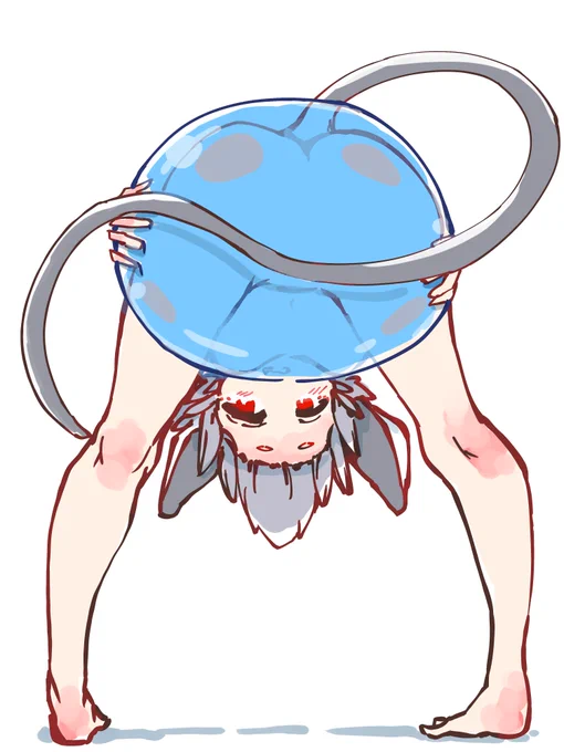 股から覗くポーズの練習です 