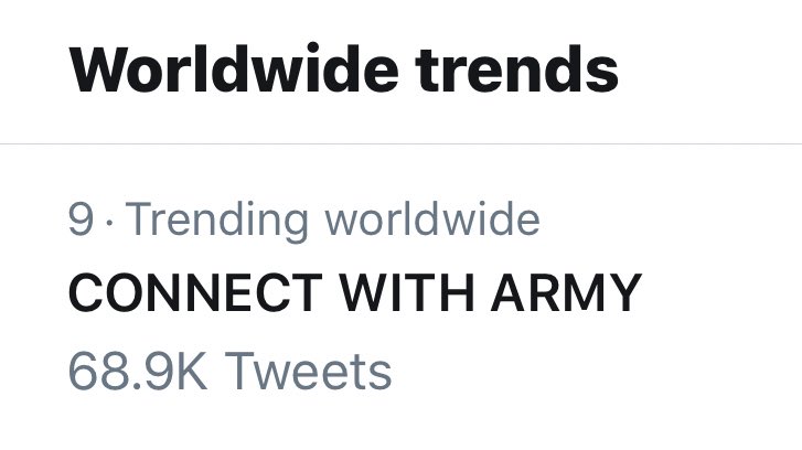 BangtanTrends's tweet photo. 'CONNECT WITH ARMY' is currently trending WW for an ARMY voting event! 

Drop a vote down below using the keyword ⬇️ 

#BoyWithLuv #BestMusicVideo #iHeartAwards (@BTS_twt) https://t.co/b6y4GV9GQx