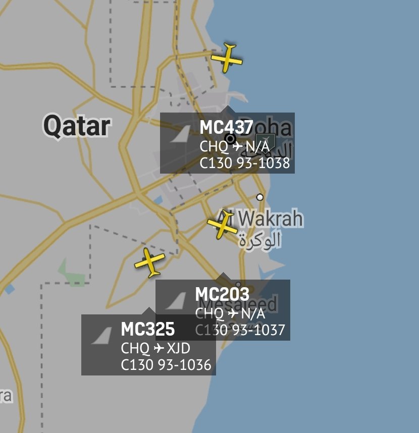 is_keelu's tweet photo. USAF
Lockheed C-130H Hercules
Spotted landing at Al Udeid Air Base, Qatar
(All departed from Chania International Airport, Crete)
MC325/RCH325 93-1036 #ADFDB6
MC203/RCH203 93-1037 #ADFDB7
MC437/RCH437 93-1038 #ADFDB8 https://t.co/lZja2nfn4p