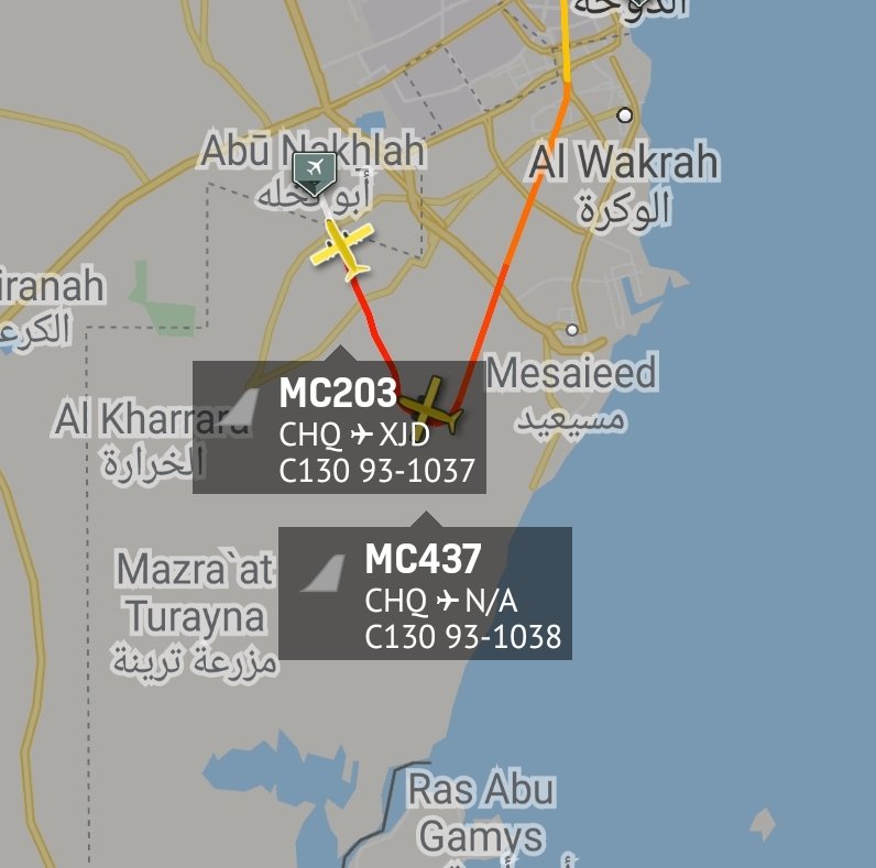 is_keelu's tweet photo. USAF
Lockheed C-130H Hercules
Spotted landing at Al Udeid Air Base, Qatar
(All departed from Chania International Airport, Crete)
MC325/RCH325 93-1036 #ADFDB6
MC203/RCH203 93-1037 #ADFDB7
MC437/RCH437 93-1038 #ADFDB8 https://t.co/lZja2nfn4p
