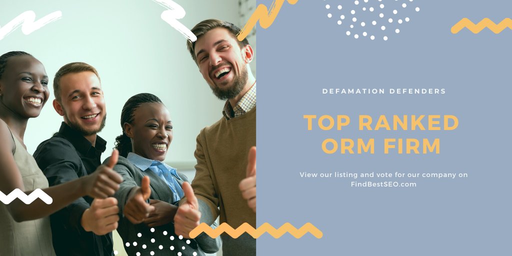 defamationdefen's tweet photo. See Defamation Defenders Reviews on FindBestSEO and vote to get @DefamationDefen another #1 ranking as a top rated Online Reputation Management firm - https://t.co/fnYLgYVNmF via @FindBestSEO  #reputationmanagement #ormservices #seoservices #reputationdefense #internetreputation https://t.co/vxbQUVSwl6